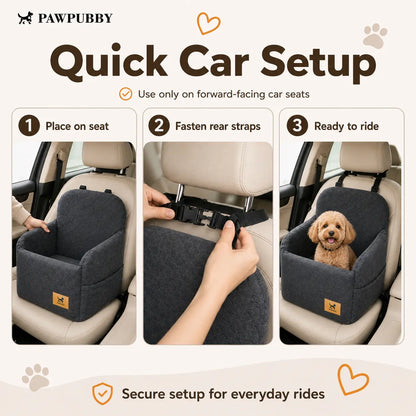 PAWPUBBY Dog Car Booster Seat for Small and Medium Dogs, Ultra-Soft Plush Pet Travel Safety Seat with Adjustable Straps & Built-In Leash, Anti-Slip Washable Co-Pilot Car Bed for Travel