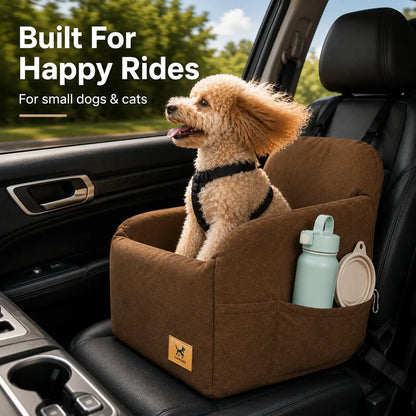 PAWPUBBY Dog Car Booster Seat for Small and Medium Dogs, Ultra-Soft Plush Pet Travel Safety Seat with Adjustable Straps & Built-In Leash, Anti-Slip Washable Co-Pilot Car Bed for Travel