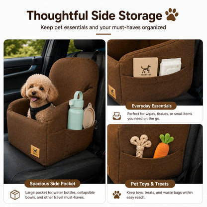 PAWPUBBY Dog Car Booster Seat for Small and Medium Dogs, Ultra-Soft Plush Pet Travel Safety Seat with Adjustable Straps & Built-In Leash, Anti-Slip Washable Co-Pilot Car Bed for Travel