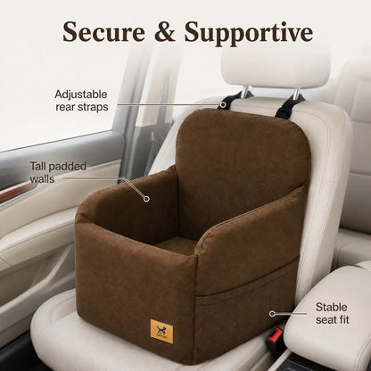 PAWPUBBY Dog Car Booster Seat for Small and Medium Dogs, Ultra-Soft Plush Pet Travel Safety Seat with Adjustable Straps & Built-In Leash, Anti-Slip Washable Co-Pilot Car Bed for Travel