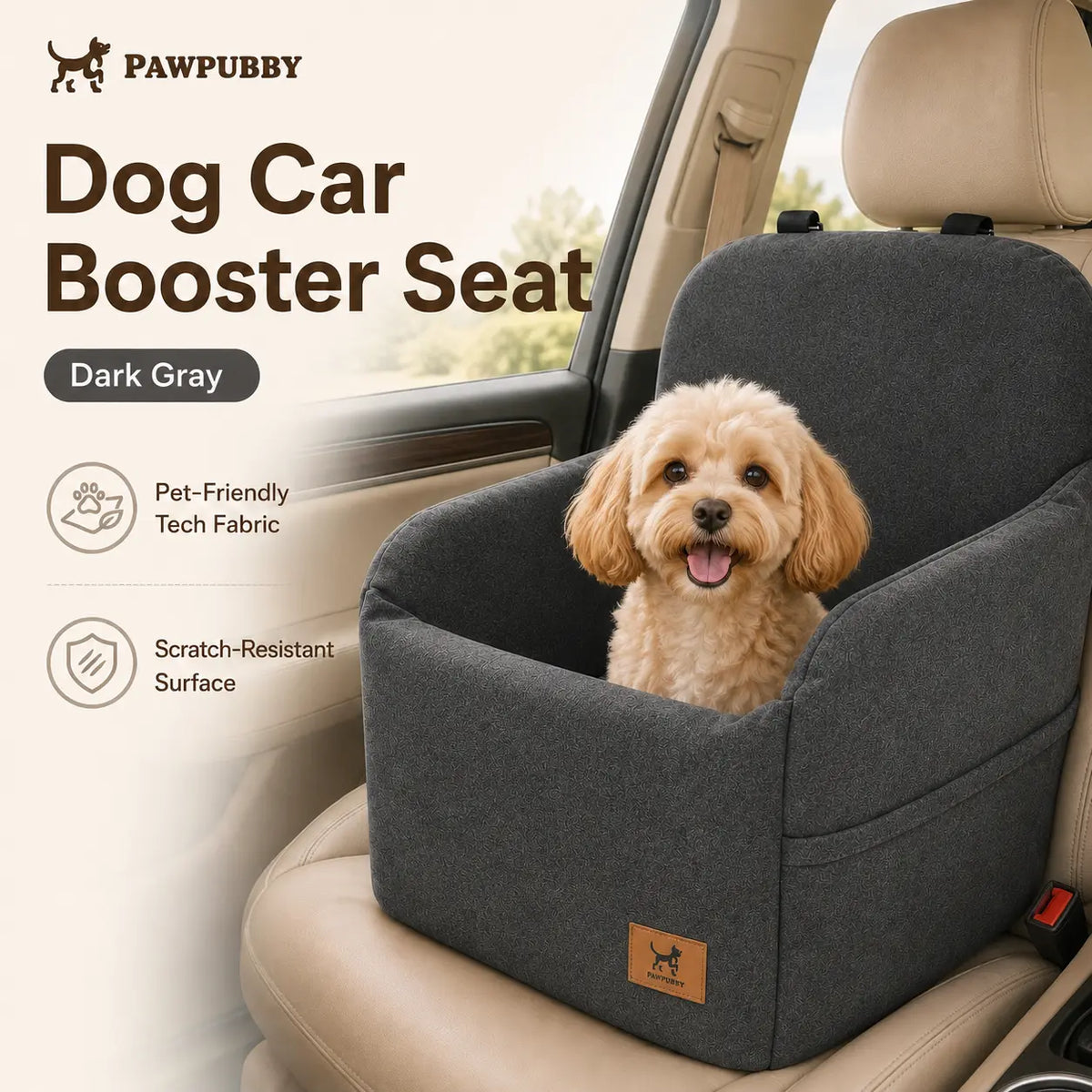 PAWPUBBY Dog Car Booster Seat for Small and Medium Dogs, Ultra-Soft Plush Pet Travel Safety Seat with Adjustable Straps & Built-In Leash, Anti-Slip Washable Co-Pilot Car Bed for Travel