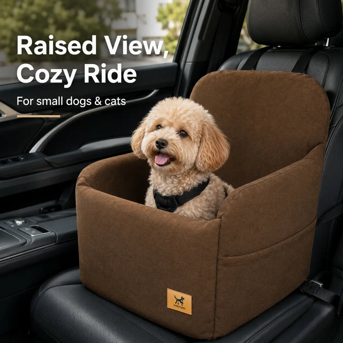 PAWPUBBY Dog Car Booster Seat for Small and Medium Dogs, Ultra-Soft Plush Pet Travel Safety Seat with Adjustable Straps & Built-In Leash, Anti-Slip Washable Co-Pilot Car Bed for Travel