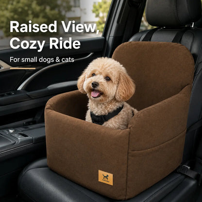 PAWPUBBY Dog Car Booster Seat for Small and Medium Dogs, Ultra-Soft Plush Pet Travel Safety Seat with Adjustable Straps & Built-In Leash, Anti-Slip Washable Co-Pilot Car Bed for Travel