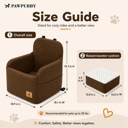 PAWPUBBY Dog Car Booster Seat for Small and Medium Dogs, Ultra-Soft Plush Pet Travel Safety Seat with Adjustable Straps & Built-In Leash, Anti-Slip Washable Co-Pilot Car Bed for Travel